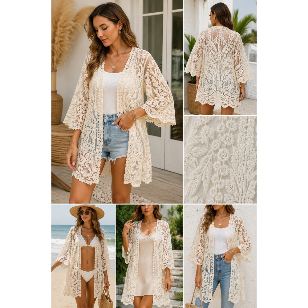 Self-Portrait Ivory Floral Lace Kimono Layering Duster Bell Sleeve Boho Bridal
